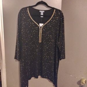 Catherines 2X NWT Black Gold Studded Tunic